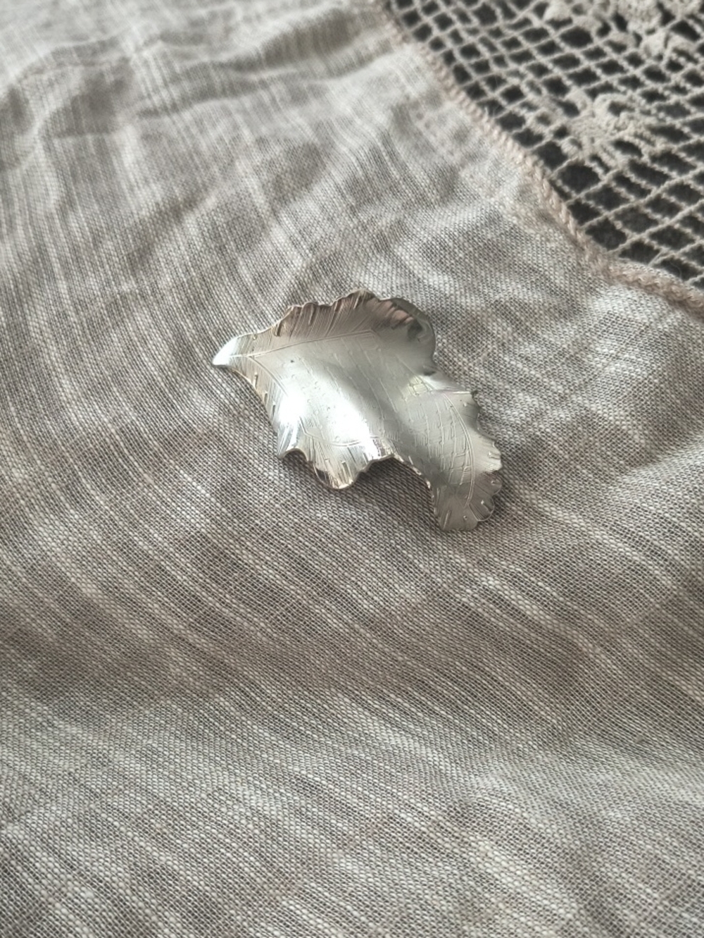 Vintage Silver Leaf Brooch - Sculpted Metal Leaf Pin